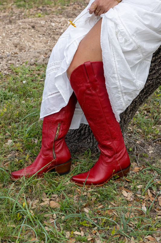 Wide Calf Tall Cowgirl boots Red color