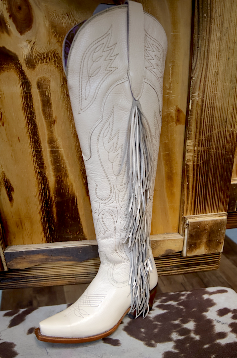 Wide Calf Tall Cowgirl boots white color